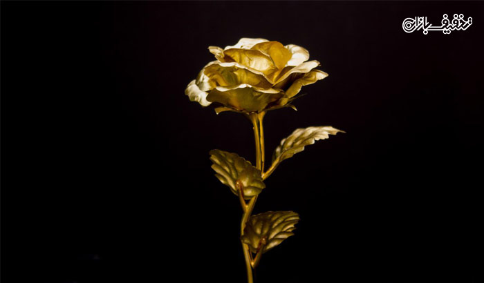 پکیج کادویی شاخه گل رز طلا با قاب شیشه ای