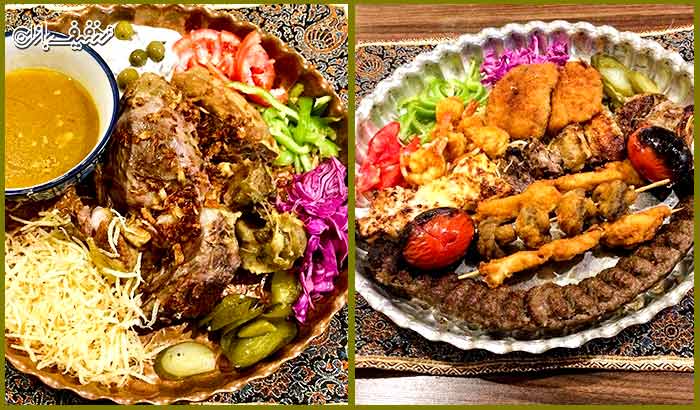 سفارش از منوی غذاهای ایرانی، فرنگی، دریایی و ... باغ رستوران مهرآفرین بصورت منو باز