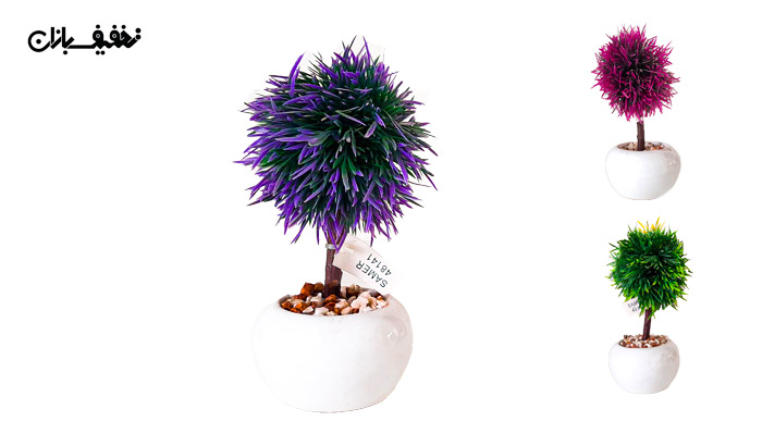گلدان سرامیکی همراه با درختچه پلاستیکی
