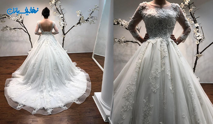 خرید لباس عروس یقه گرد دنباله دار مدل آرتمیس با ارزان ترین قیمت در مزون خانه سفید (White House)