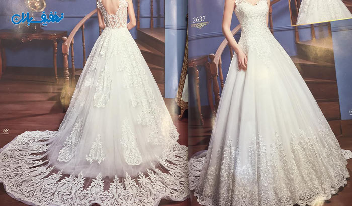 خرید لباس عروس یقه ایستاده پشت V دنباله دار مدل پینار با ارزان ترین قیمت در مزون خانه سفید (White House) 
